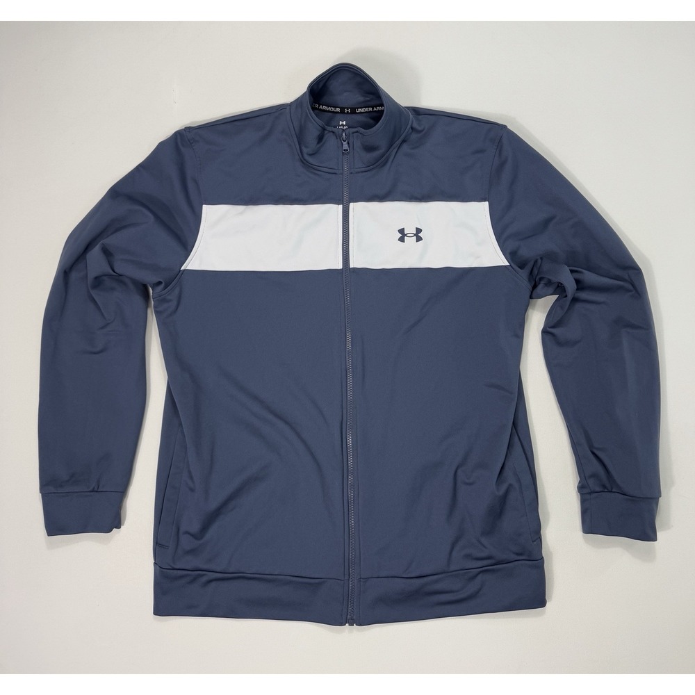 Under Armour Mens Large Full Zip Track Jacket Blue White Logo Active Training L